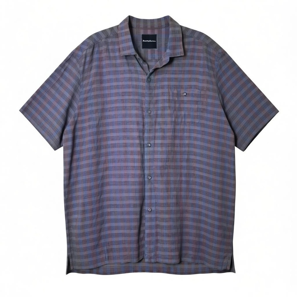 Tommy Bahama Mens Short Sleeve Button Up Plaid Silk Shirt Size XL